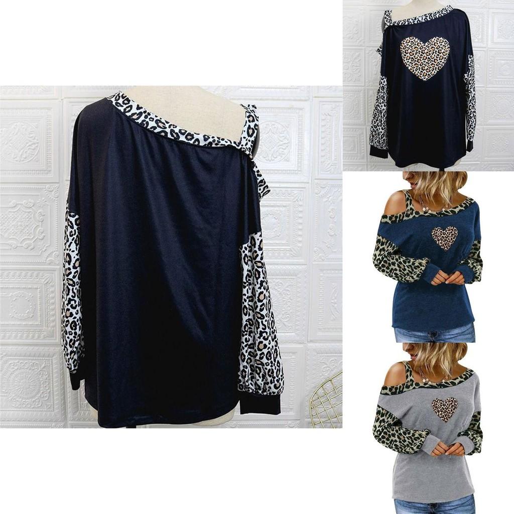 Trendy Women's Leopard Print Long Sleeve Cold One Shoulder Blouse For Parties