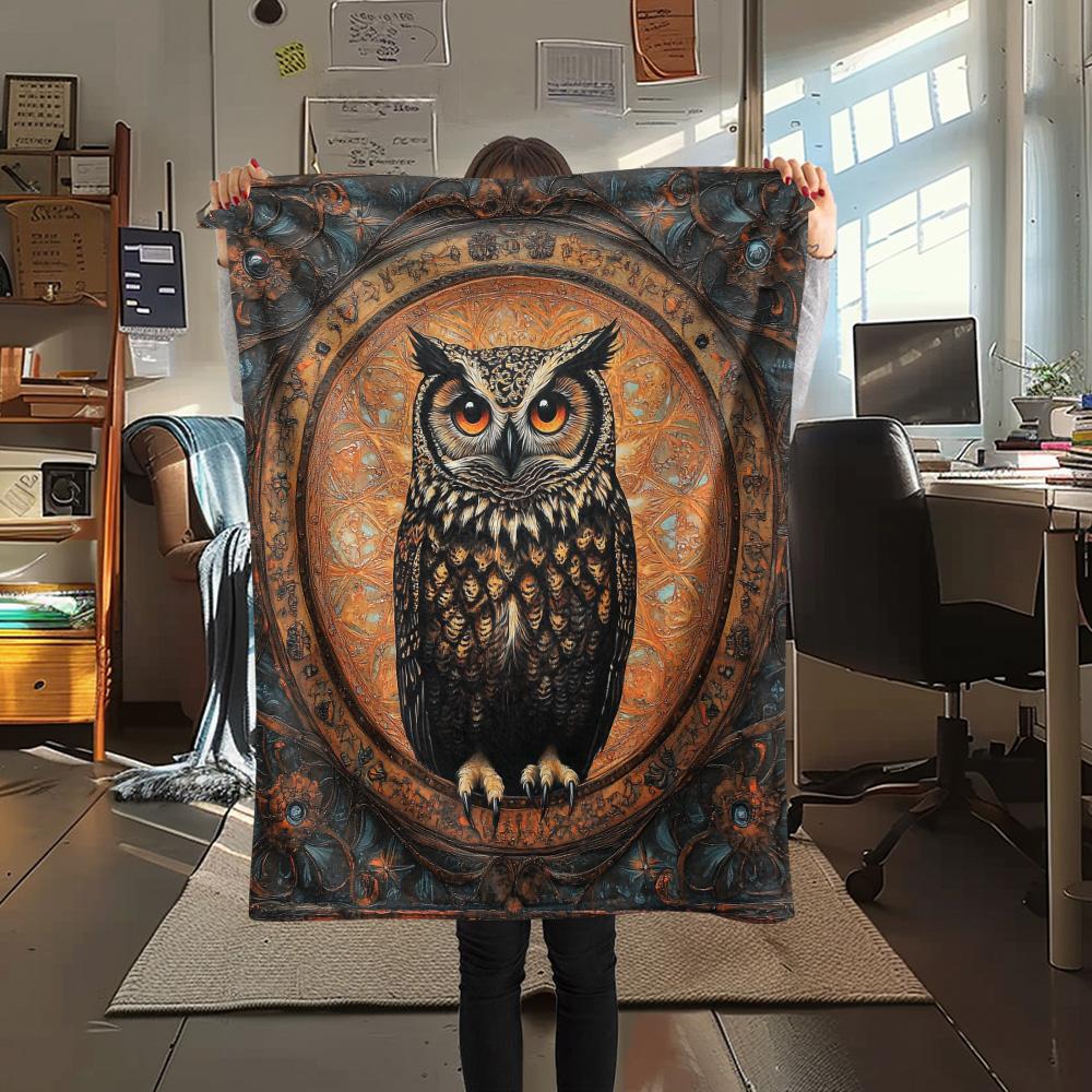 Vintage Patterned Owl Print Flannel Blanket, High quality Comfortable for All Seasons, Home Decor, Warmth and Comfort