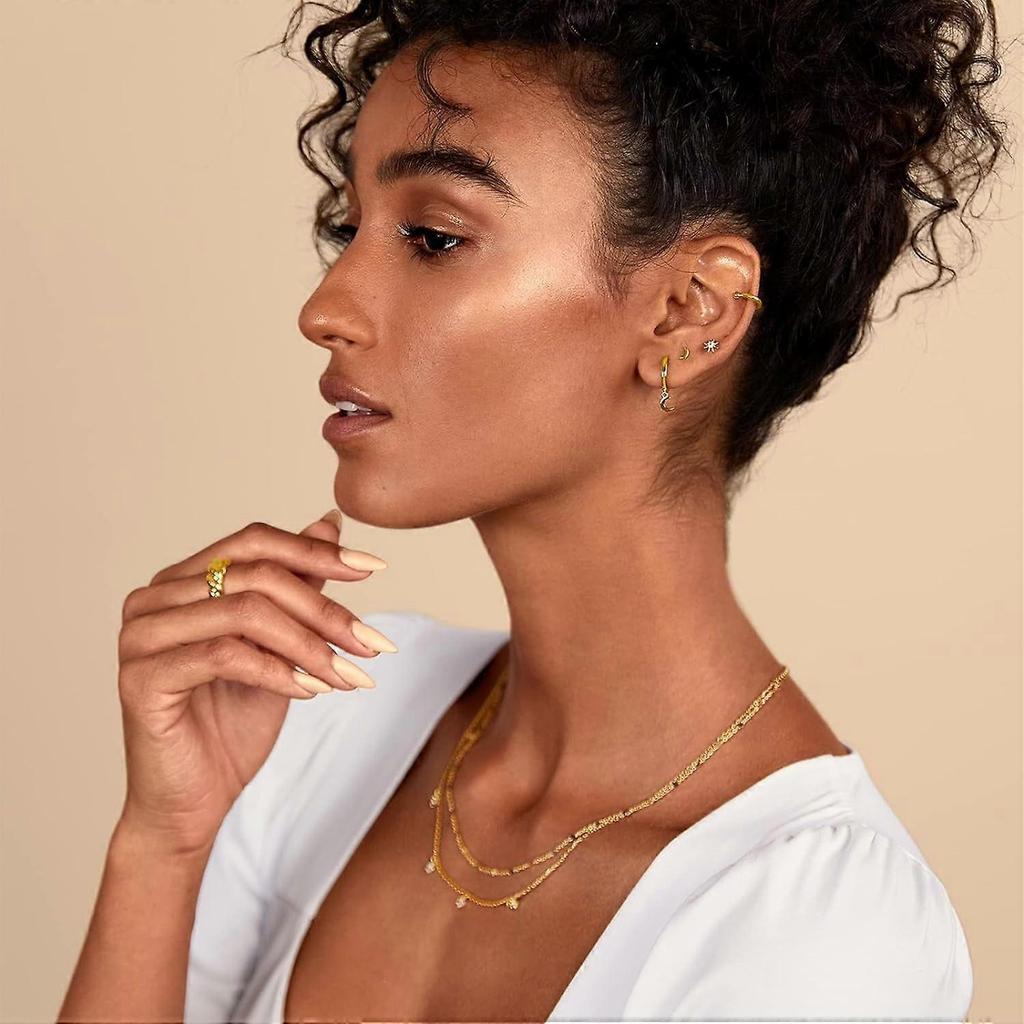 14K Gold Plated Flat Back Earrings with 925 Sterling Silver Posts | Helix/Cartilage Studs | Cubic Zirconia | Compatible with Sensitive Ears