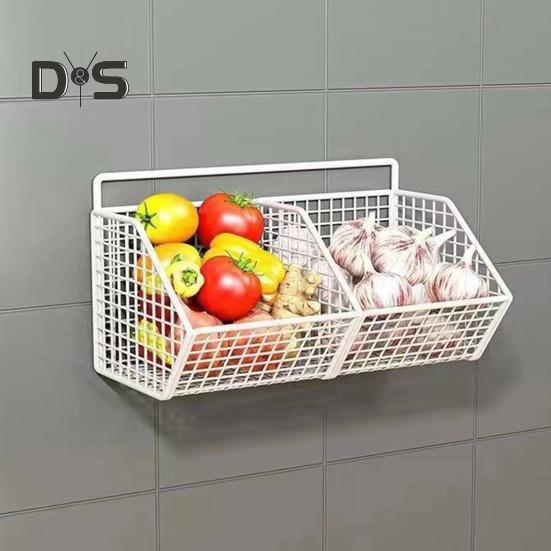 Coș de depozitare montat pe perete, design gol, puternic, portant, ușor de instalat, organizator de legume și ceapă, suport de depozitare