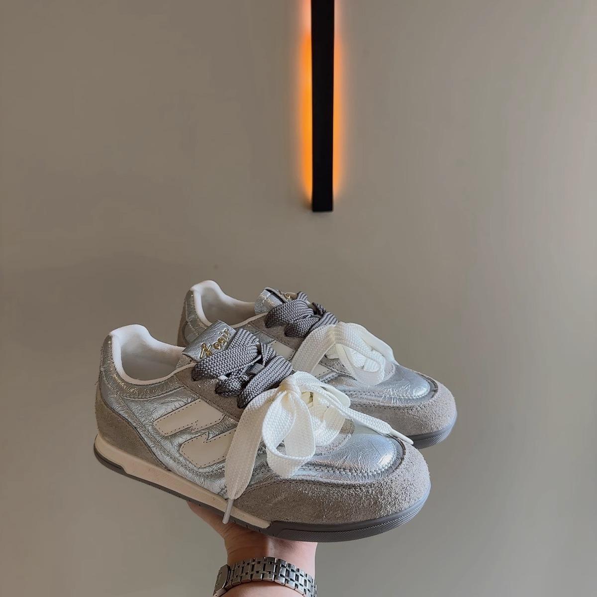 

Blue cabinet, light Forrest Gump training shoes women s 2025 new spring matte soft leather double shoelaces casual sports shoes 35 серебряный