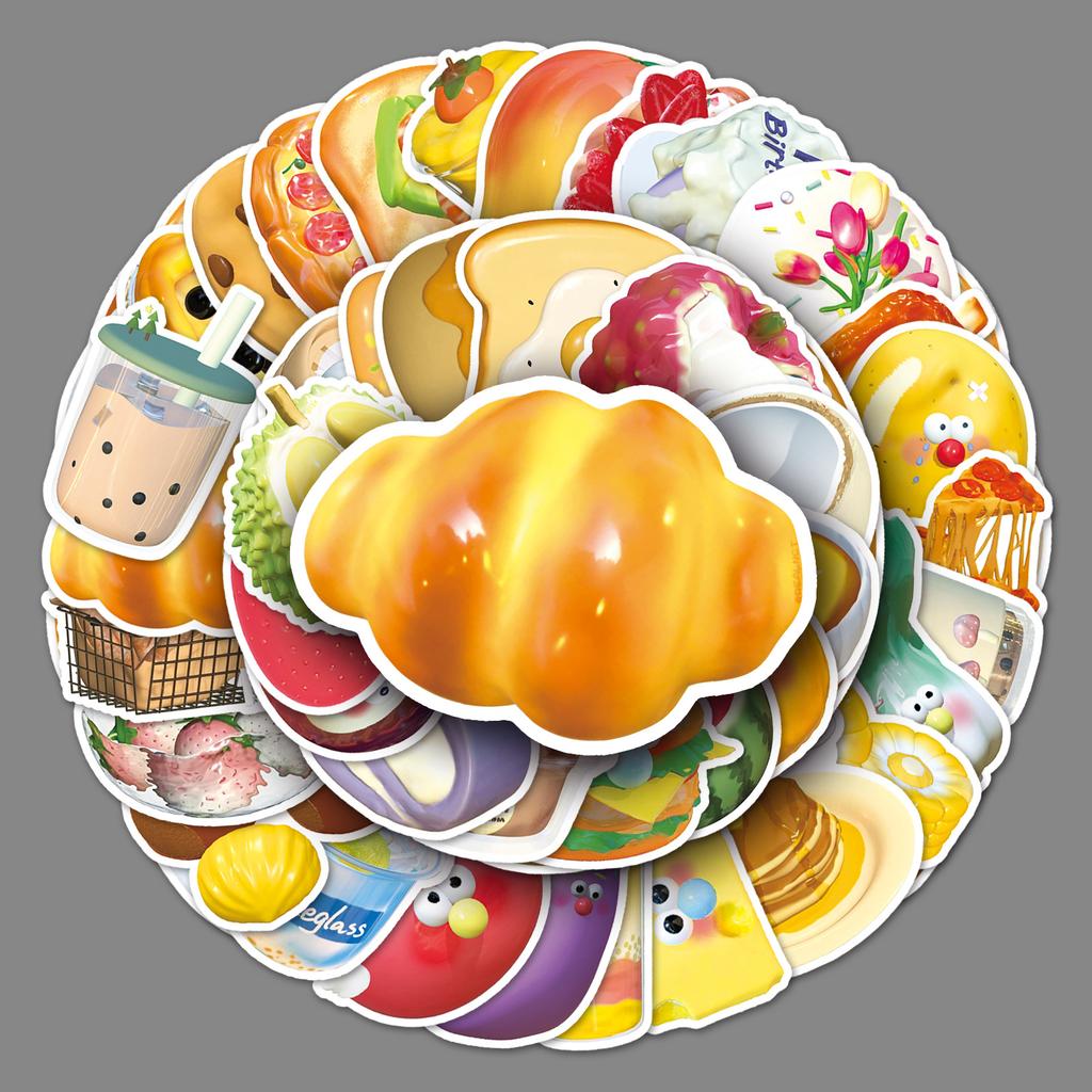 50 Pictures of 3D Food Personality Doodle Cartoon Cute Guka DIY Mobile Phone Case Suitcase Stickers Waterproof