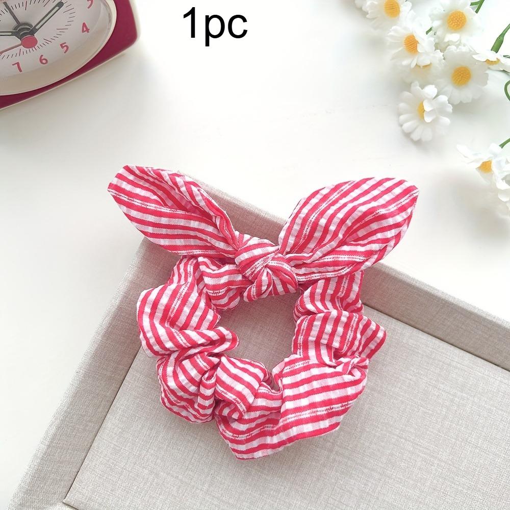 1pc Plaid Fabric Hair Scrunchie Elastic, No-Damage Ponytail Holder with Sweet Cat Ears Design Vintage Style Hair Accessories