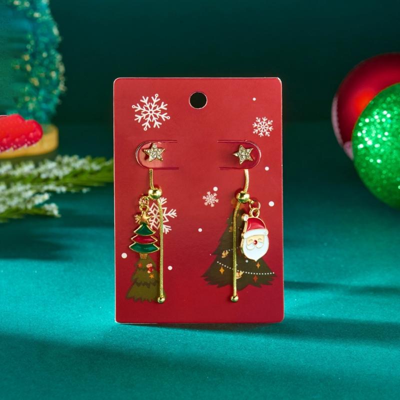 Elegant Asymmetric Christmas Earrings Rhinestones Tassels Dangle Jewelry For Women Holiday Gift Party Accessories