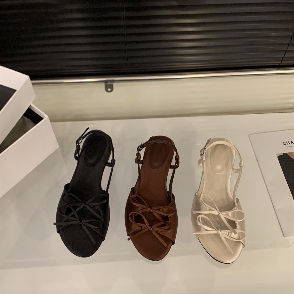 Niche Bow Sandals Fairy Shoes Summer with Skirt Temperament Vacation Satin Shoes