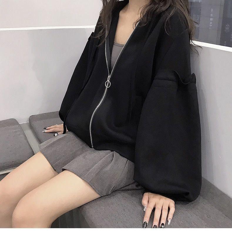 

Женский кардиган с капюшоном на флисовой подкладке: 2025 Осень/Зима Универсальная Куртка Свободного Покроя на Молнии M