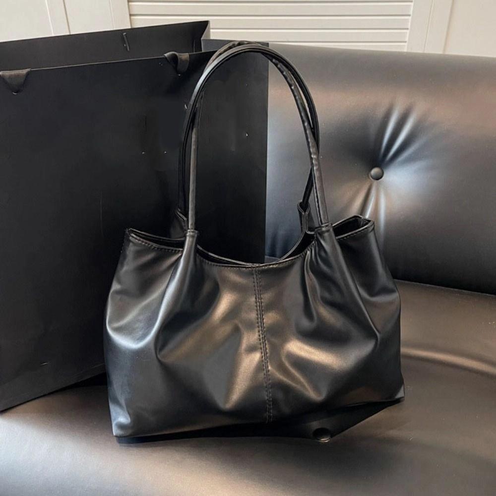 French Style Underarm Bag Large Capacity Solid Tote Bag Fashion PU Leather Shoulder Bag  Travel