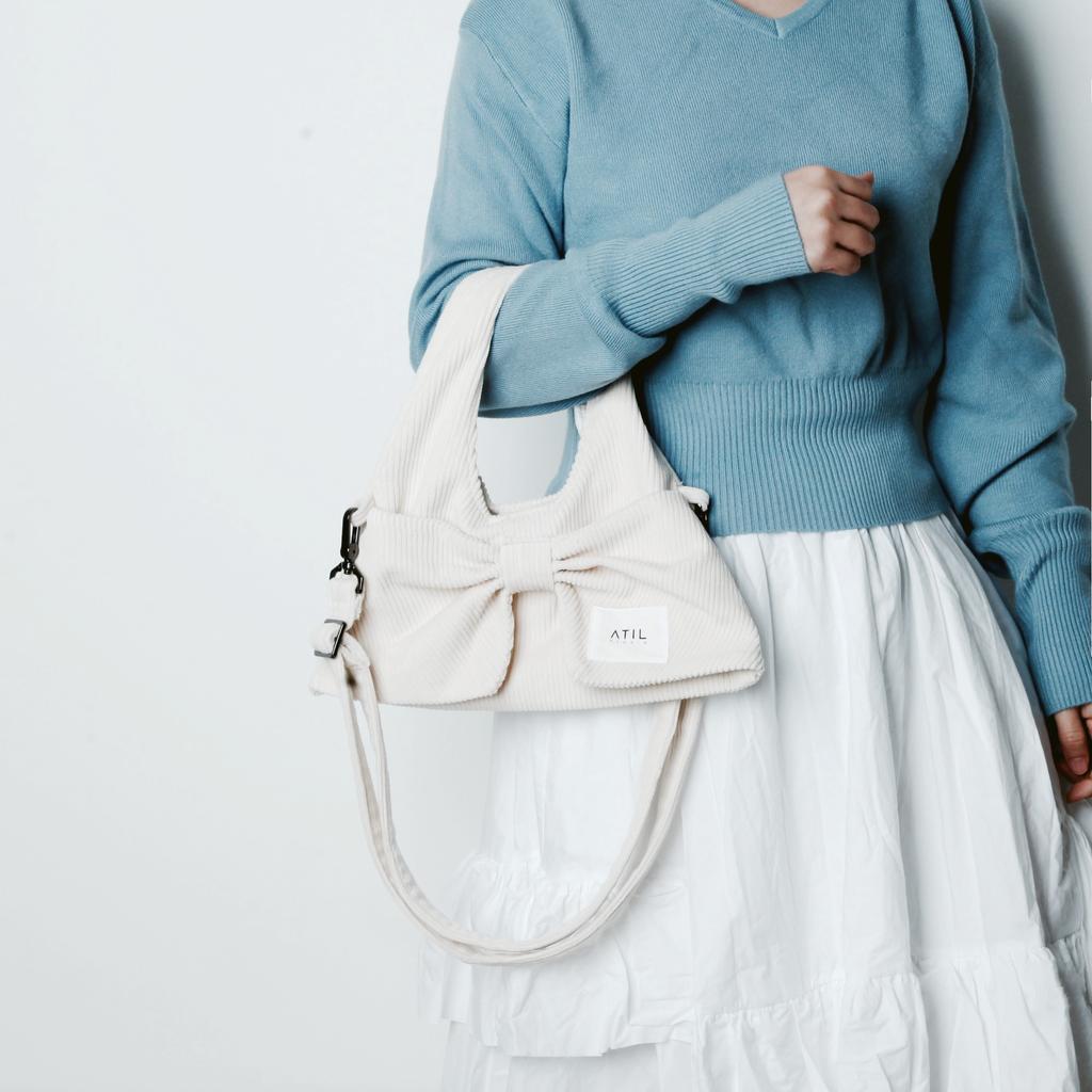 Atil Studio Corduroy Mini Ribbon Hobo Dot And Crossbody Bag _ [Ivory]