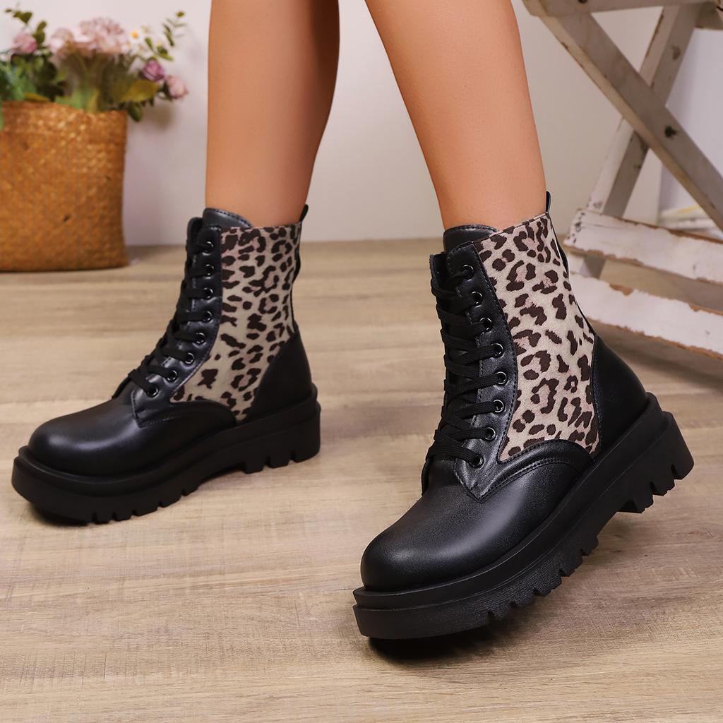 Women Ankle Boots Mixed Colors Round Toe Front Lace Up Med Heel Shoes Women 2026 New Plus Size Comfortable Modern Boots Women