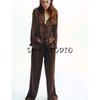 Spring New Women's Clothing Casual Pants 2298425 Stripes Print Silk Satin Textured Shirt 2298056