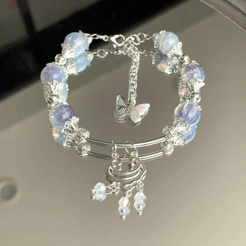 Cool Summer Ice-cold Butterfly Beaded Bracelet, Sweet Blooming Glass Butterfly Knot Bracelet, Student Bracelet