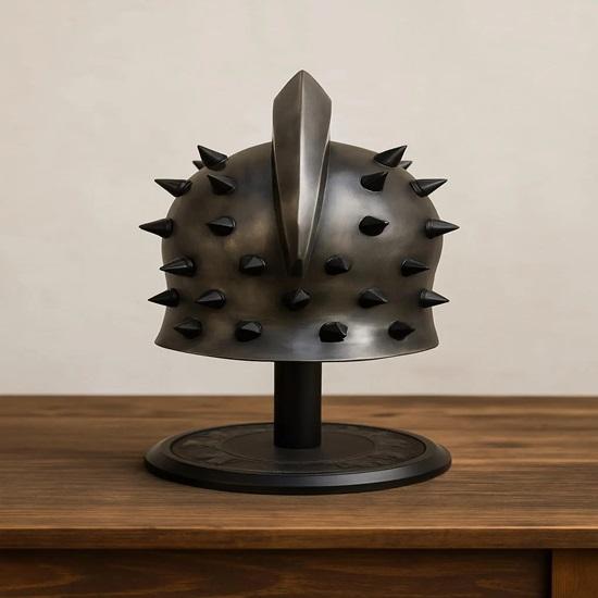 Gladiator Helmet with Stand, Greco-Roman Warrior Armor Replica for Cosplay, LARP, Steel Medieval