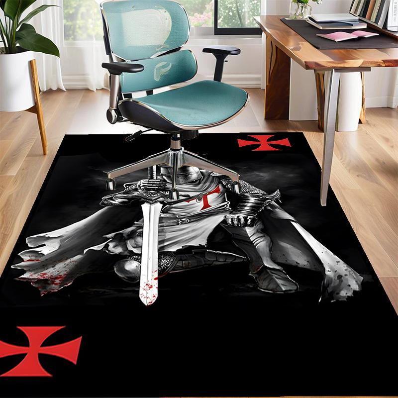 Cross Templars Knight Polyester Carpet, Soft Indoor Mat for Office Chair, Living Room, Computer Desk - Decorative Home Office Rug Design