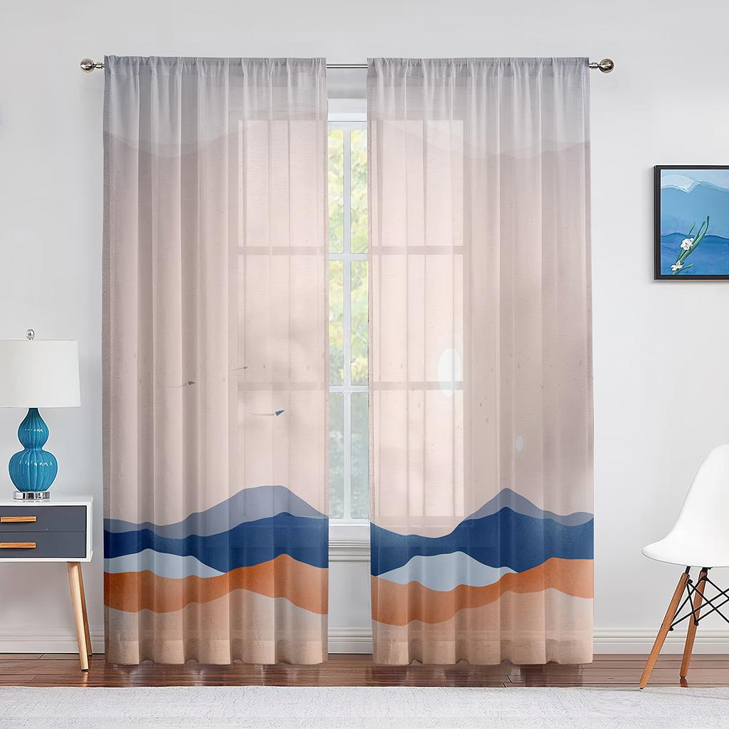 Cartoon Rocket Galaxy Moon Tulle Voile Curtains Out Space Window Sheer Curtain for Kids Boys Bedroom Living Room Organza Drapes