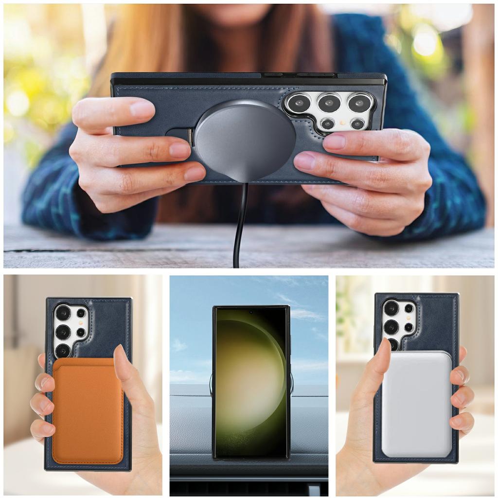 For Samsung Galaxy S25 Ultra Case Magnetic Kickstand PU Leather Coated PC+TPU Phone Cover