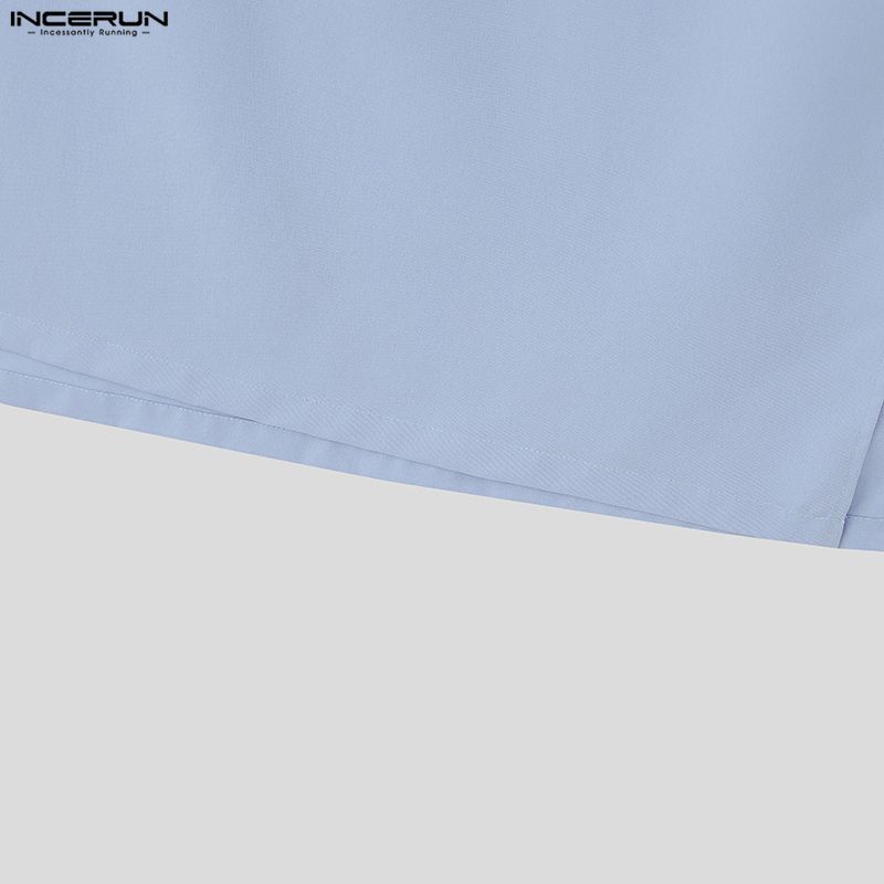 INCERUN Summer Men Stand Neck Short Sleeve  Splits Casual Long T-shirts Tee