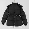 Hooded Medium and Long Cotton Clothes Jacket Women's Winter New Drawstring Waist Thin Cotton Clothes Women