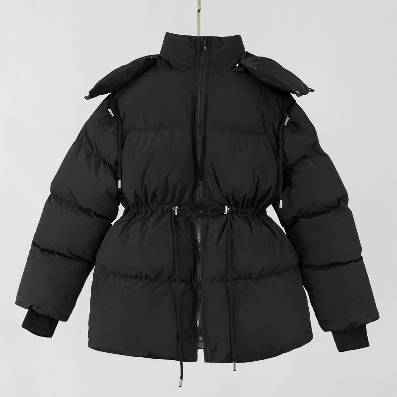Hooded Medium and Long Cotton Clothes Jacket Women's Winter New Drawstring Waist Thin Cotton Clothes Women