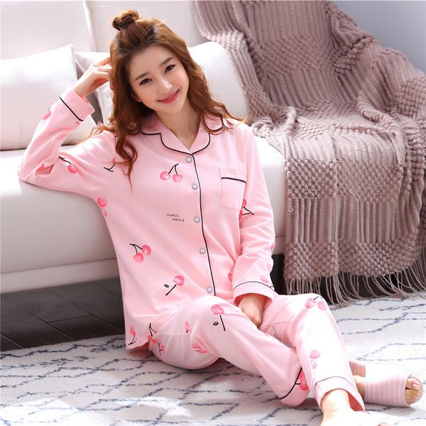 Korean Style Women's Long Sleeve Cardigan and Pajama Set for Spring, Autumn, and Winter Home Wear