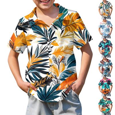 Jungen kurzärmeliges Hawaiihemd, Kinder Sommer Hemd mit Knöpfen