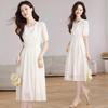 Petite Chiffon Women's Dress 2026: Elegant Round Neck, Slim Fit, A-line Skirt