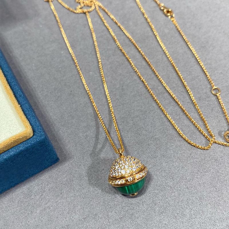 Musla Design Elegant Holiday Gift Natural Malachite Ball Pendant Long Necklace Jewelry for Women Fashion Sweater Chain Accessory