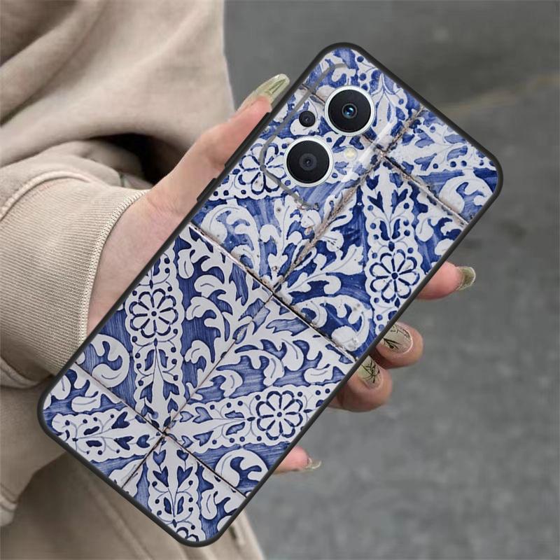 Portuguese Glazed Tiles Case For OPPO Reno 8T 13F 14F 12F 11F 10 12 13 14 Pro 7 8 Lite OPPO Find X8 X6 X9 Pro Cover