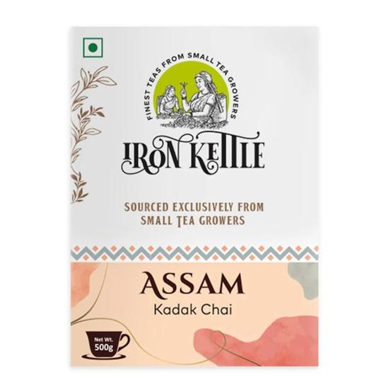 Iron Kettle Assam Kadak Chai 500g | Second Flush Black Tea with Rich Malty Flavor | 72% Fine Leaf Count | Sourced from Small Growers in Assam 500GM