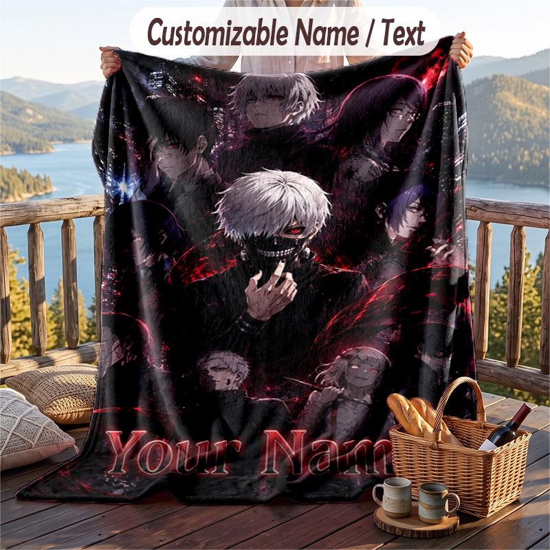 Personalized Flannel Throw Blanket,Tokyo Ghoul Custom Printed Name, Cozy Plush Blanket For Home Use