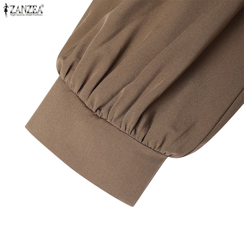 ZANZEA Rochie Lungă Elegantă Casual pentru Femei cu Guler Revers și Mâneci Lungi