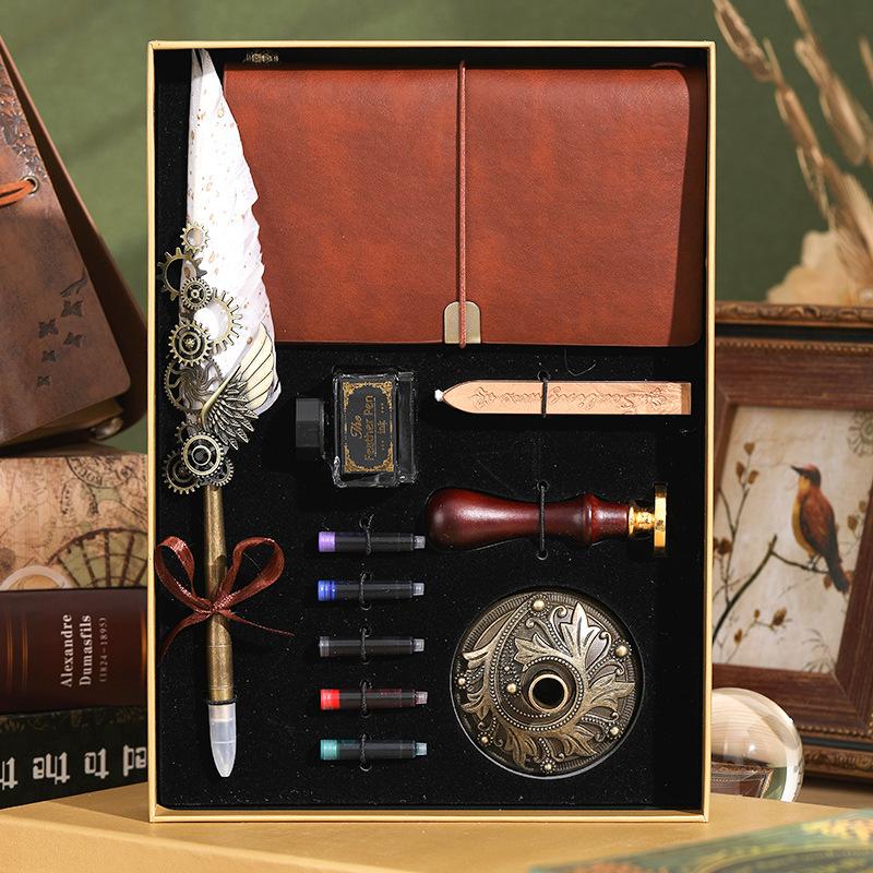 Veer Pen Uil Dip Pen Mechanische Tandwiel Inktzak Pen Geschenkdoos Verjaardagscadeau