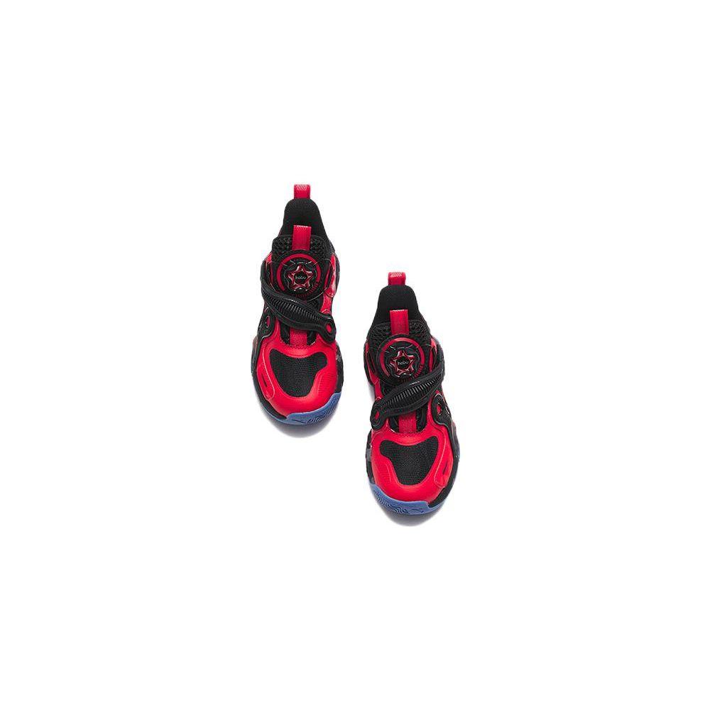 Anta Zapatillas de Baloncesto Asimétricas Cómodas Antideslizantes Absorbentes de Impactos Resistentes al Desgaste de Caña Media para Niños Zapatilla para Niños Rojo Negro 312319953-2