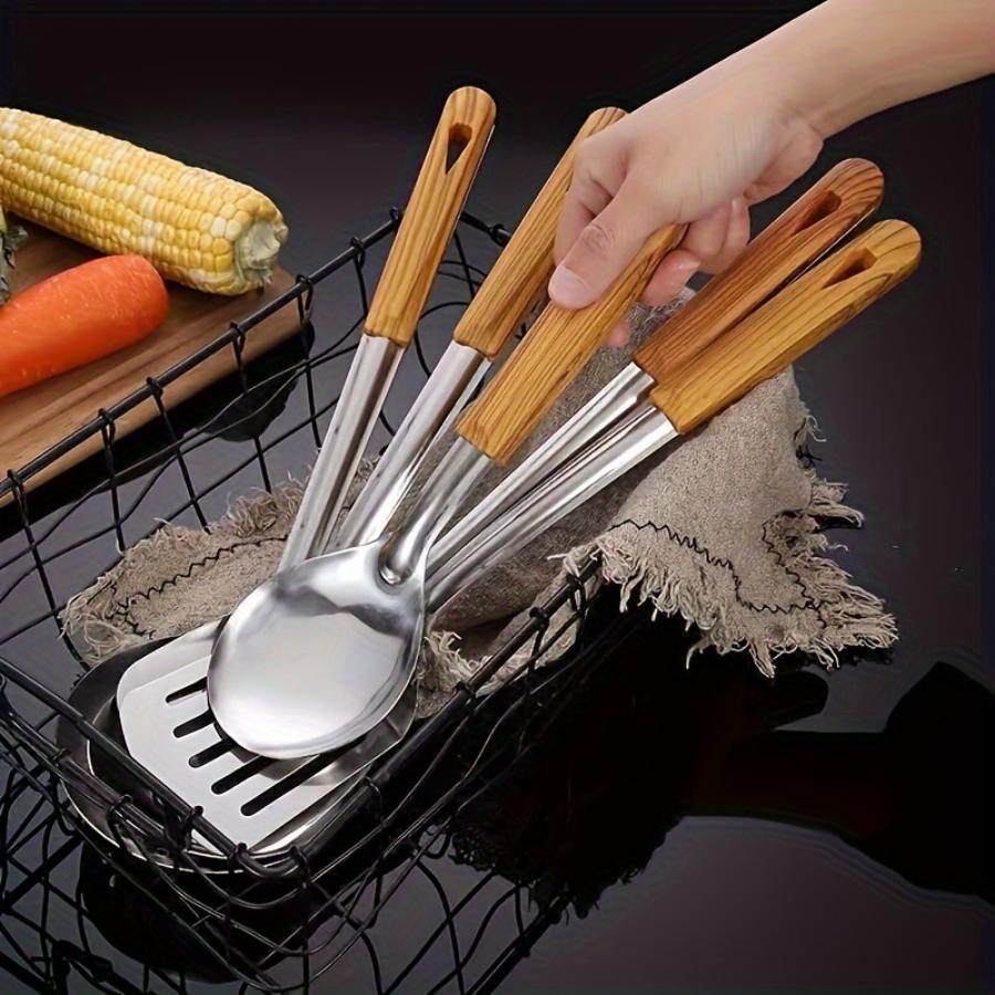 Long Handle Stainless Steel Kitchen Utensils Set Wok Spatula Ladle Tools Cook Equipment Kitchen Accessories Essentials Utensils