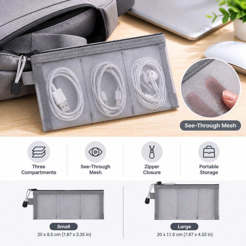 Mesh Fabric Electronics Organizer Pouch See Through Mesh Zipper Pouch Travel Organization