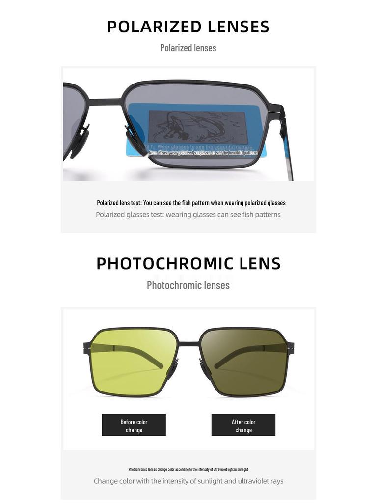 Men's Color-Changing Polarized Sunglasses - Day/Night UV Protection, High-Definition, Fashionable for Driving.
