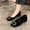 Shallow Single Shoes Autumn Square Head Shallow Mouth Soft Sole New Rhinestone French Black Temperament Shoes