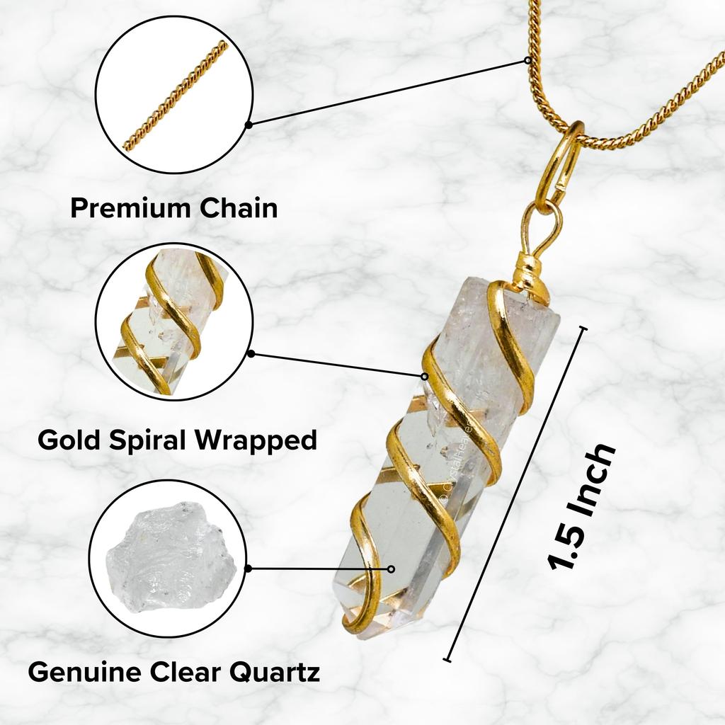 Certified Clear Quartz Pendant Necklace for Women - Original White Crystal Pendant for Woman - Natural Healing Crystal Stone Necklace for Women w