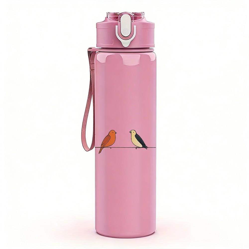 1PC Birds On Wire Silhouette Print 750ml Color Plastic Sports Water Bottle Leakproof Flip Straw Lid Suitable for Sports Office Home Use