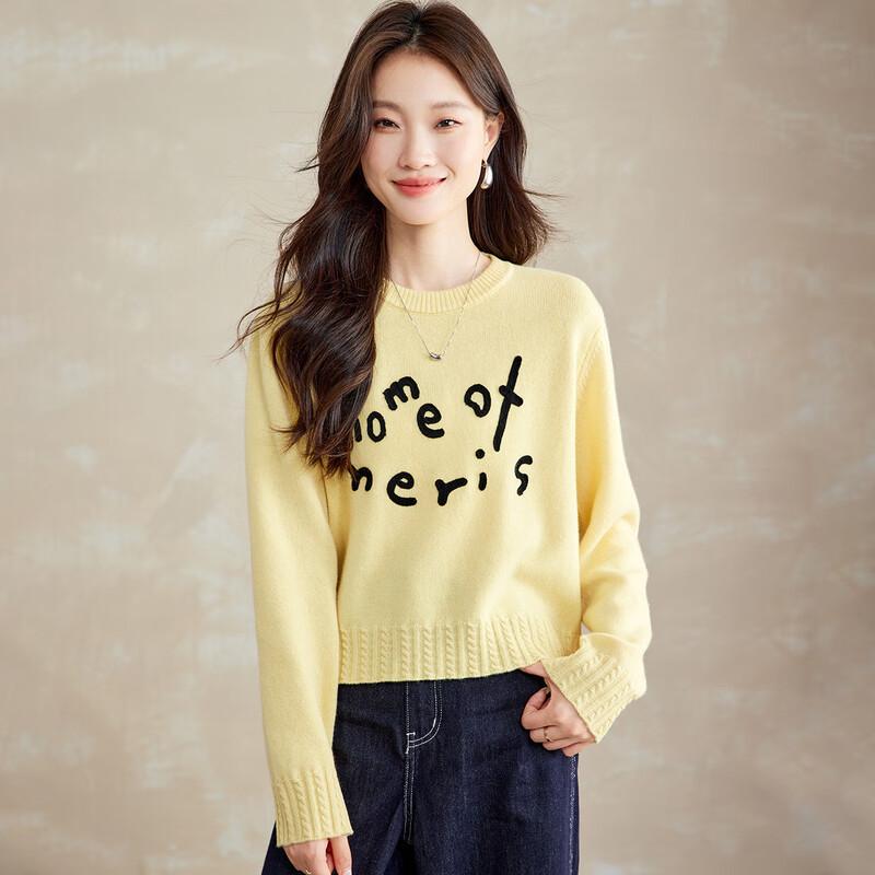 Srcr Women's Short 100% Wool Letter Jacquard Knit Sweater