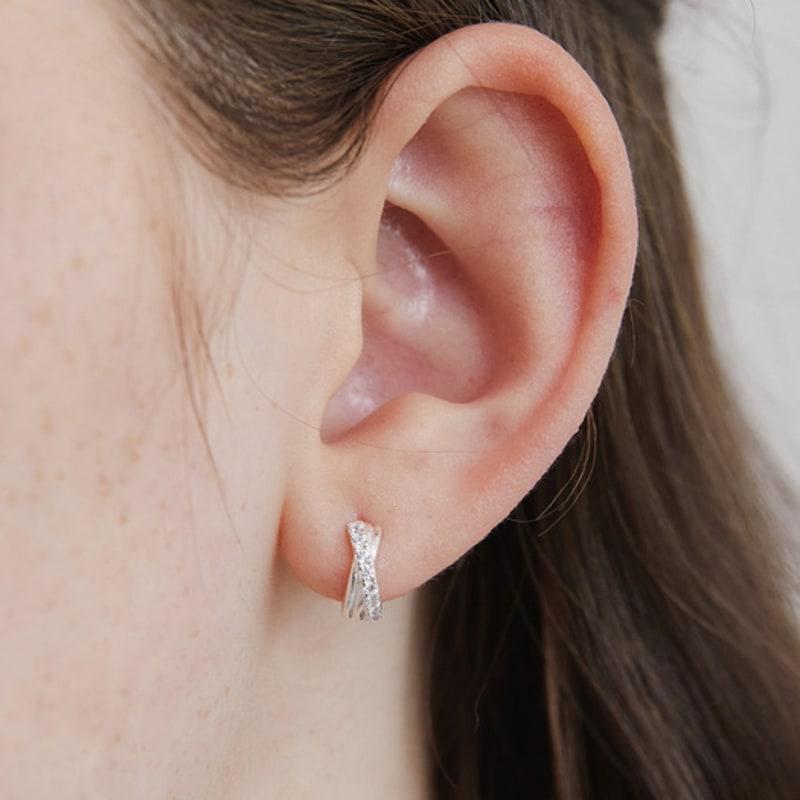 Tatiana (925 Silver) Cubic Cross Hoop Earrings EC3112