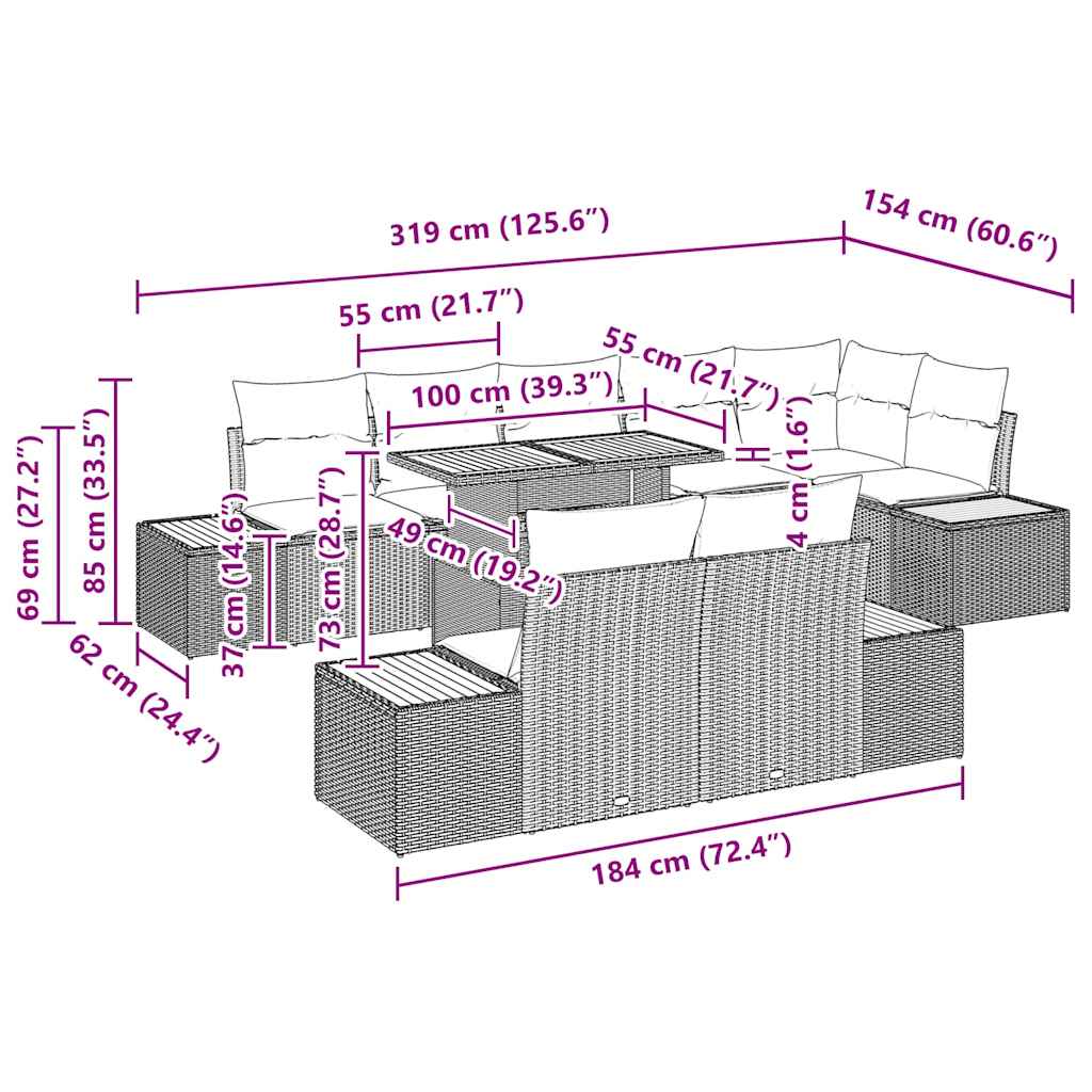 Garden Sofa Set with Storage 9 pcs Black Poly Rattan