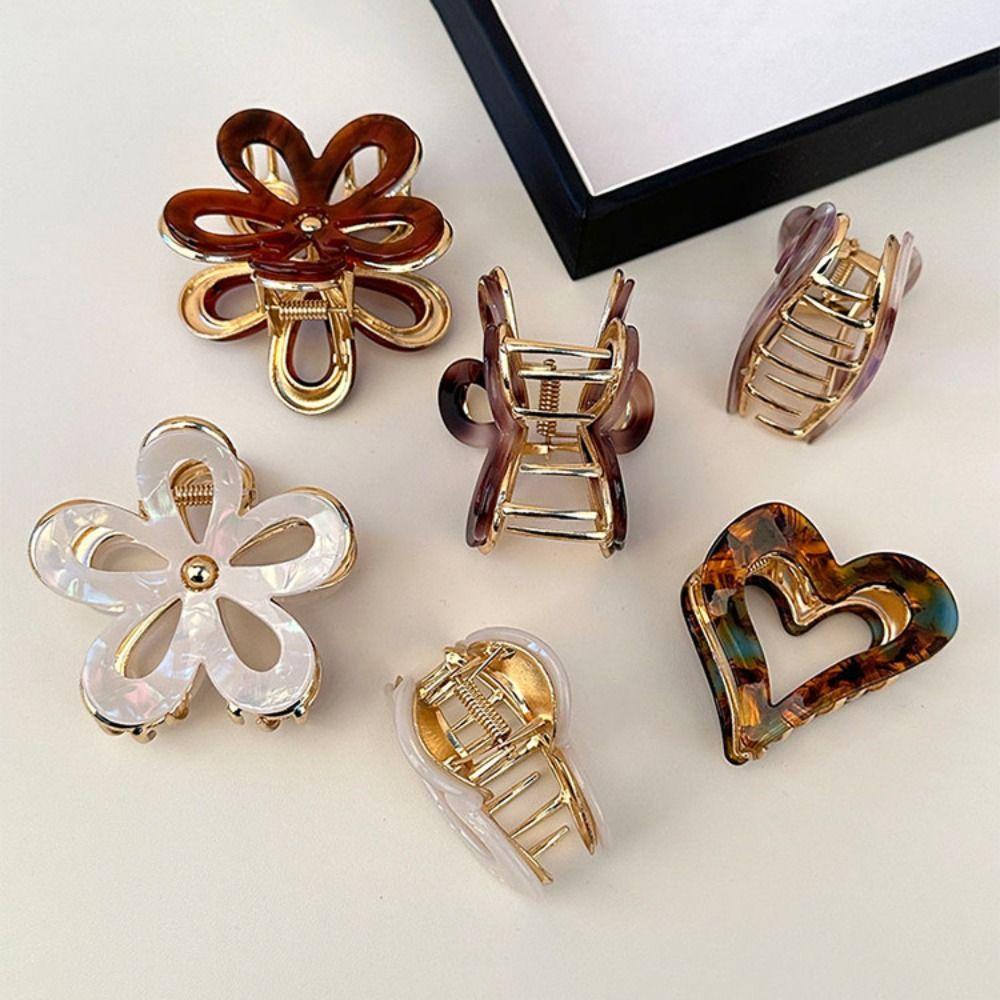 

Resin Flower Hair Claw Zinc Zinc Alloy Ponytail Claw Clip Simple Geometric Shark Clip Ladies
