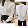Elegant Satin Blouse For Women Long Sleeve Lady Office Silk Shirts With Bow Stand Collar Solid Tops Female Clothing Blusas 19261