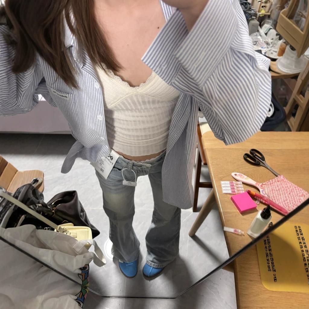 Women's Lace Trim Low Waist Flare Jeans Vintage Slim Fit Bootcut Denim Pants