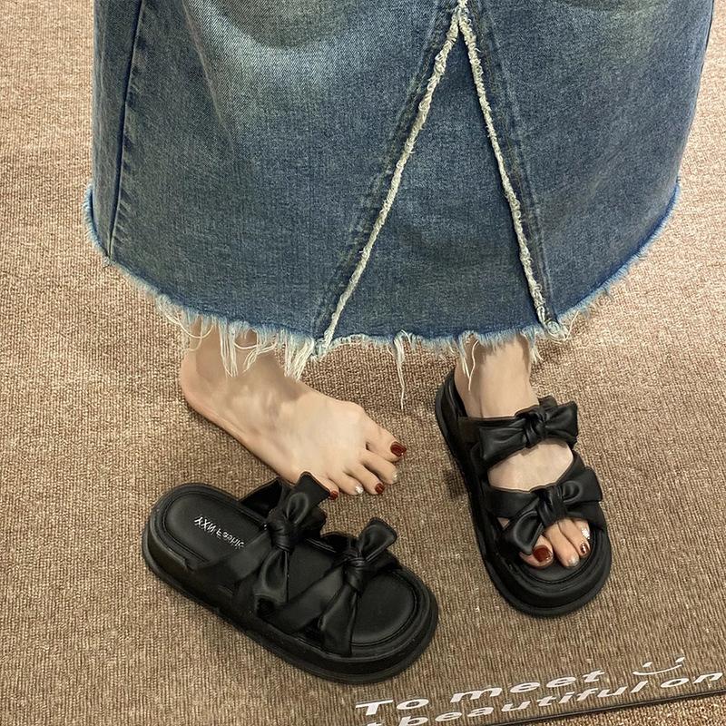

Thick-soled cool slippers women s summer wear exquisite and beautiful bow sandals new fashion beach 40