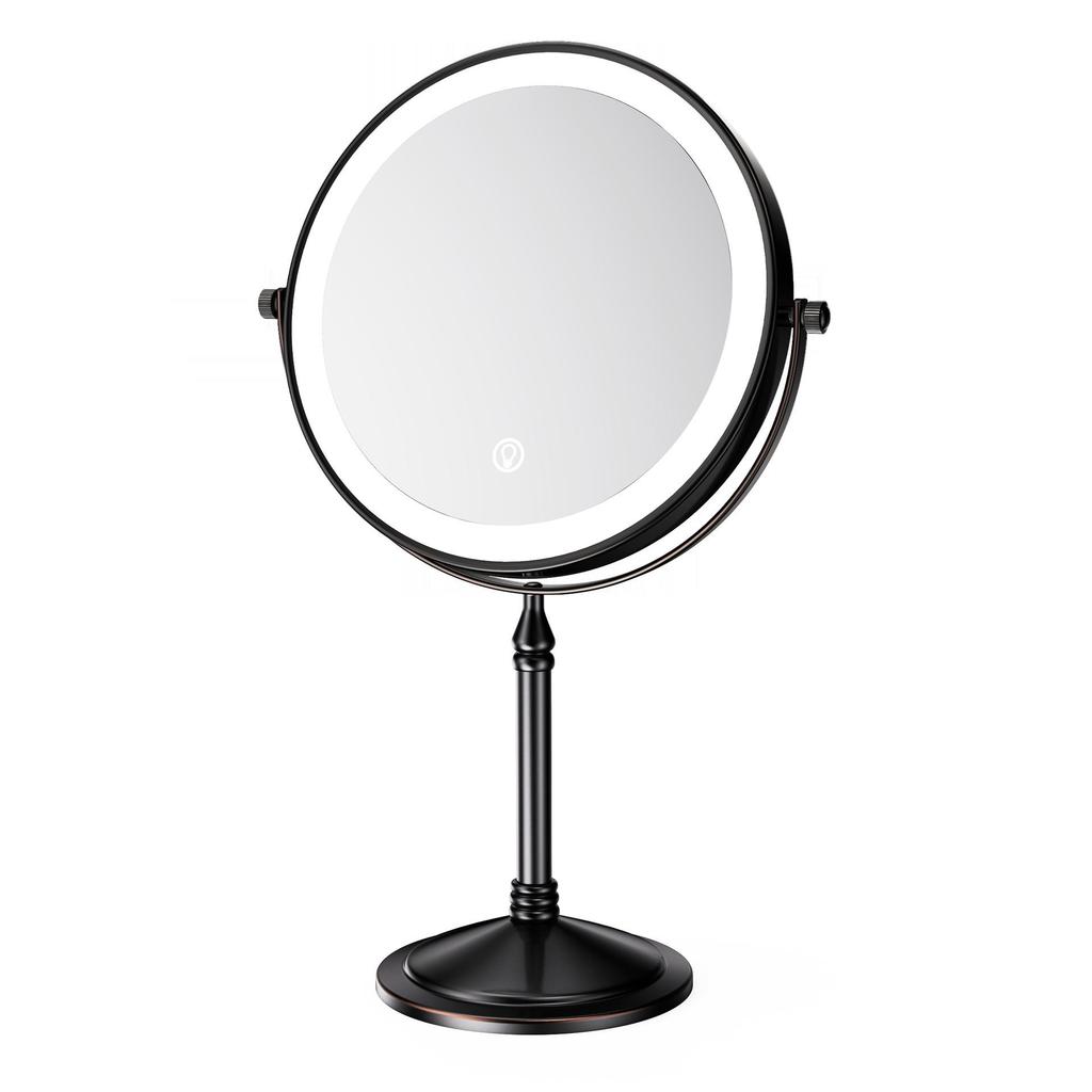 Rotatable LED Tri-Light Double-Sided Makeup Mirror for Desktops & Beauty Salons