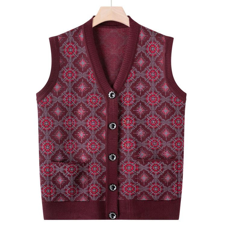 Elderly Autumn Vest Female Mother Wearing Sweater Vest Inside and Grandma Wearing Sweater Outside and Knitted Sweater Horse Clip Waistcoat