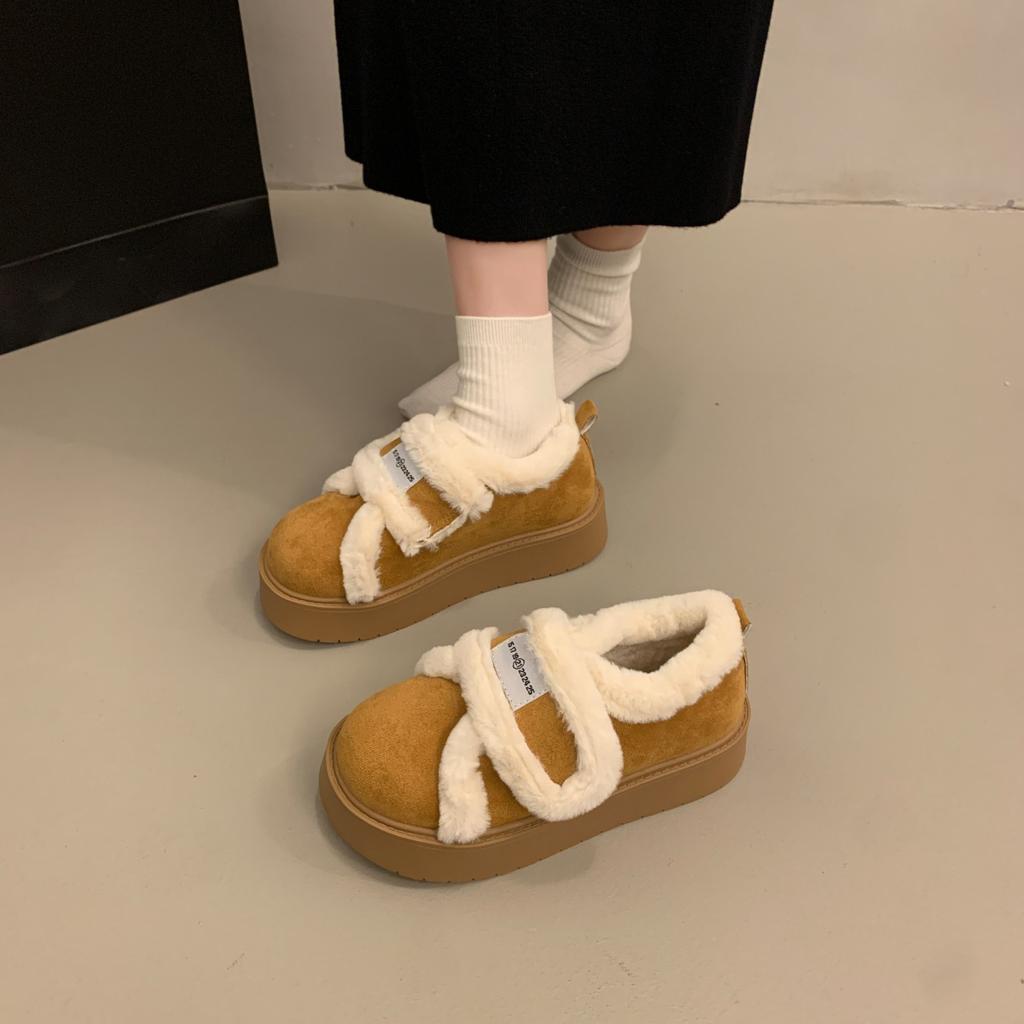 Thick-soled plush shoes women wear ugly and cute snow boots 2025 winter new thickened thermal cotton shoes board shoes