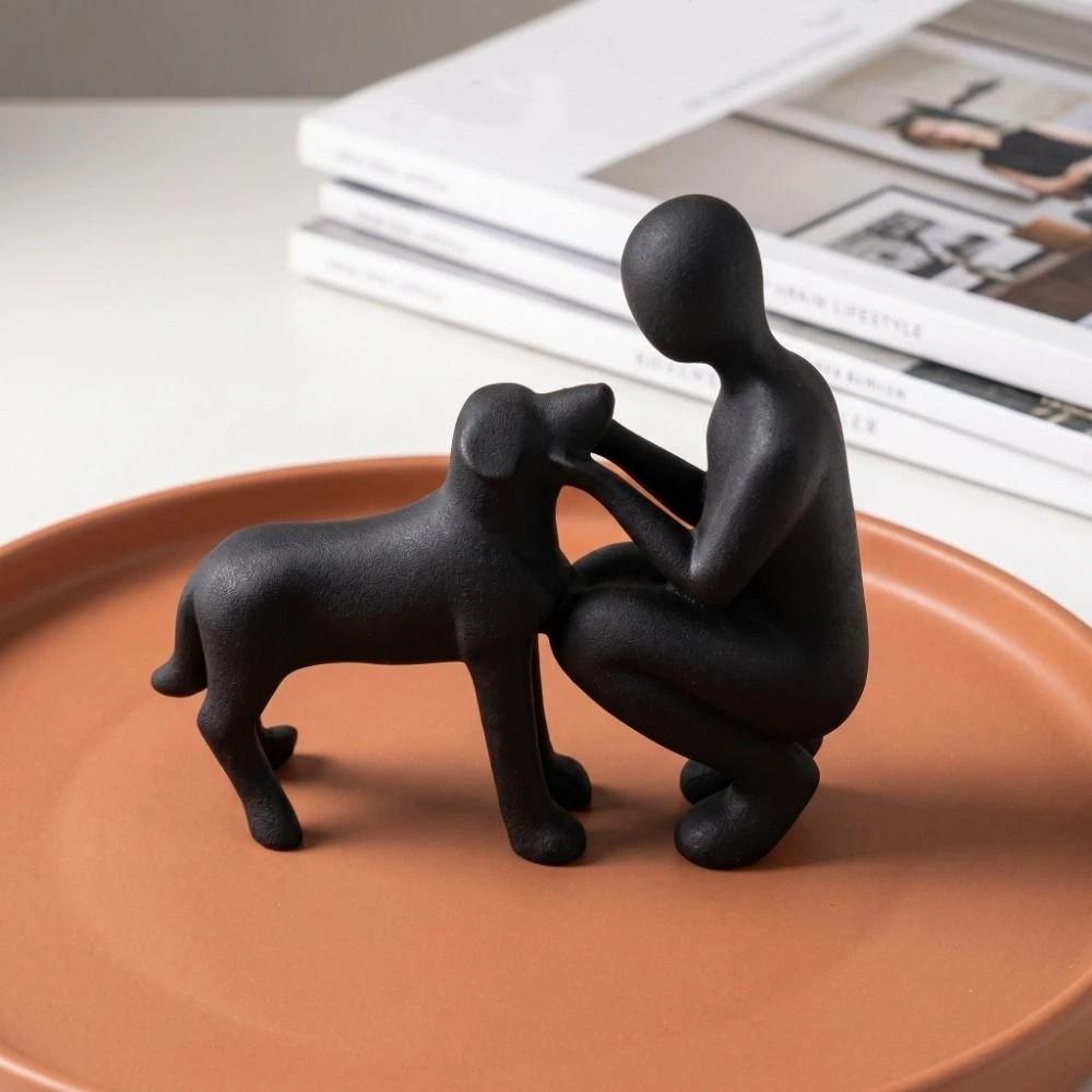 3D Printed Girl And Dog Statues Sculpture Canine Statues Crafts Desktop Ornaments Funny Pet Lovers Cute Dog Figurine Room