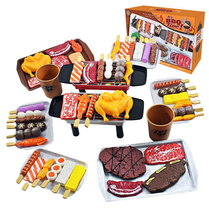 Children Kitchen Simulation Food Toys Pretend BBQ Set Play House Cooking Games Barbecue Grill Meat Skewers Pretend Kitchen Toys
